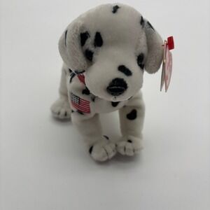 MWMT Ty Beanie Babies Rescue FDNY Dalmatian Dog Plush Toy American Flag Collar